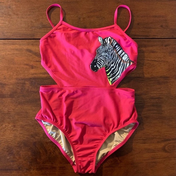 Old Navy Girls One Piece Swimsuit, Pink, Zebra Graphic, size XL - Picture 1 of 7